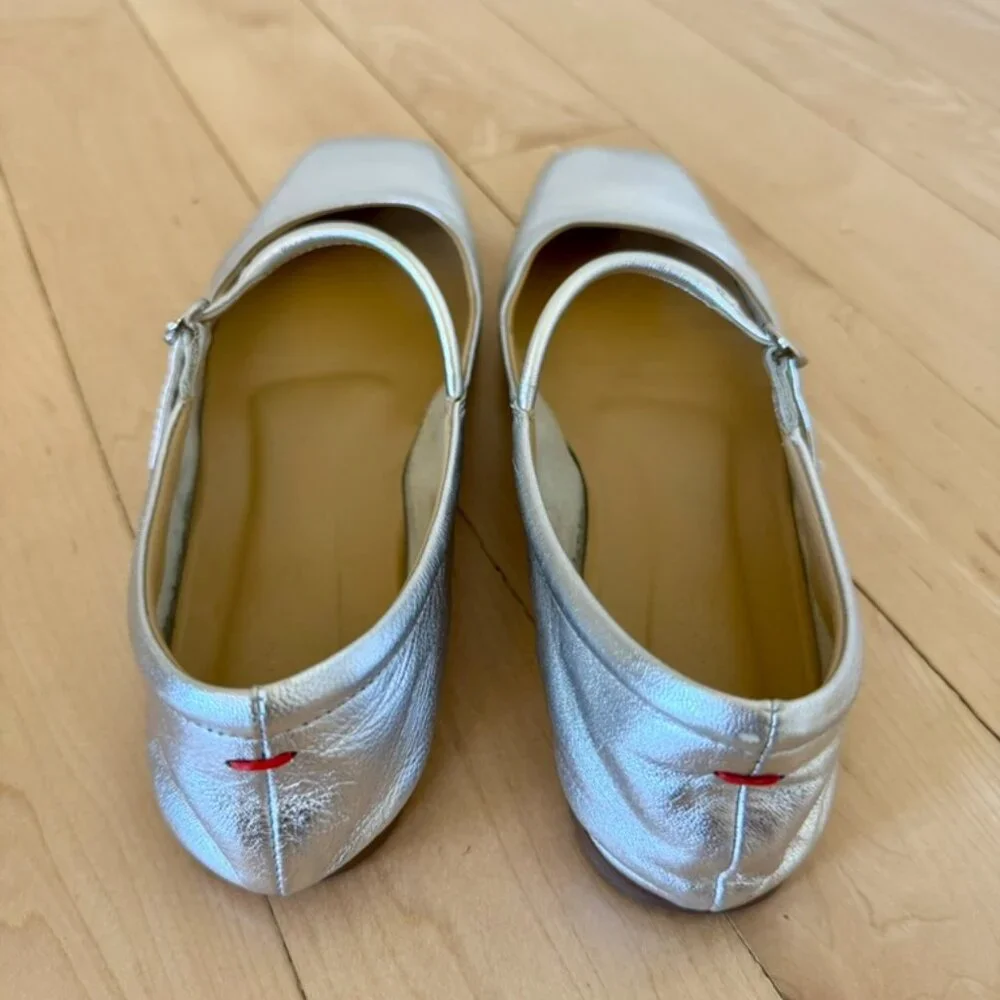 Aeyde Metallic Silver Mary Jane Flats